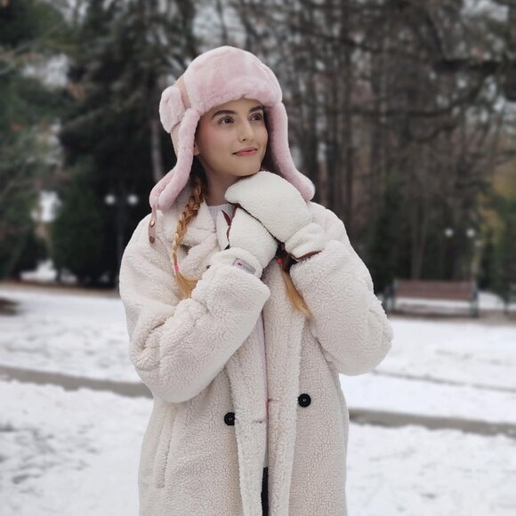 ⚡Women's Beige Genuine Suede Outdoor Mitt Thermal Lined Finger Liners Mitten - Picture 6 of 7